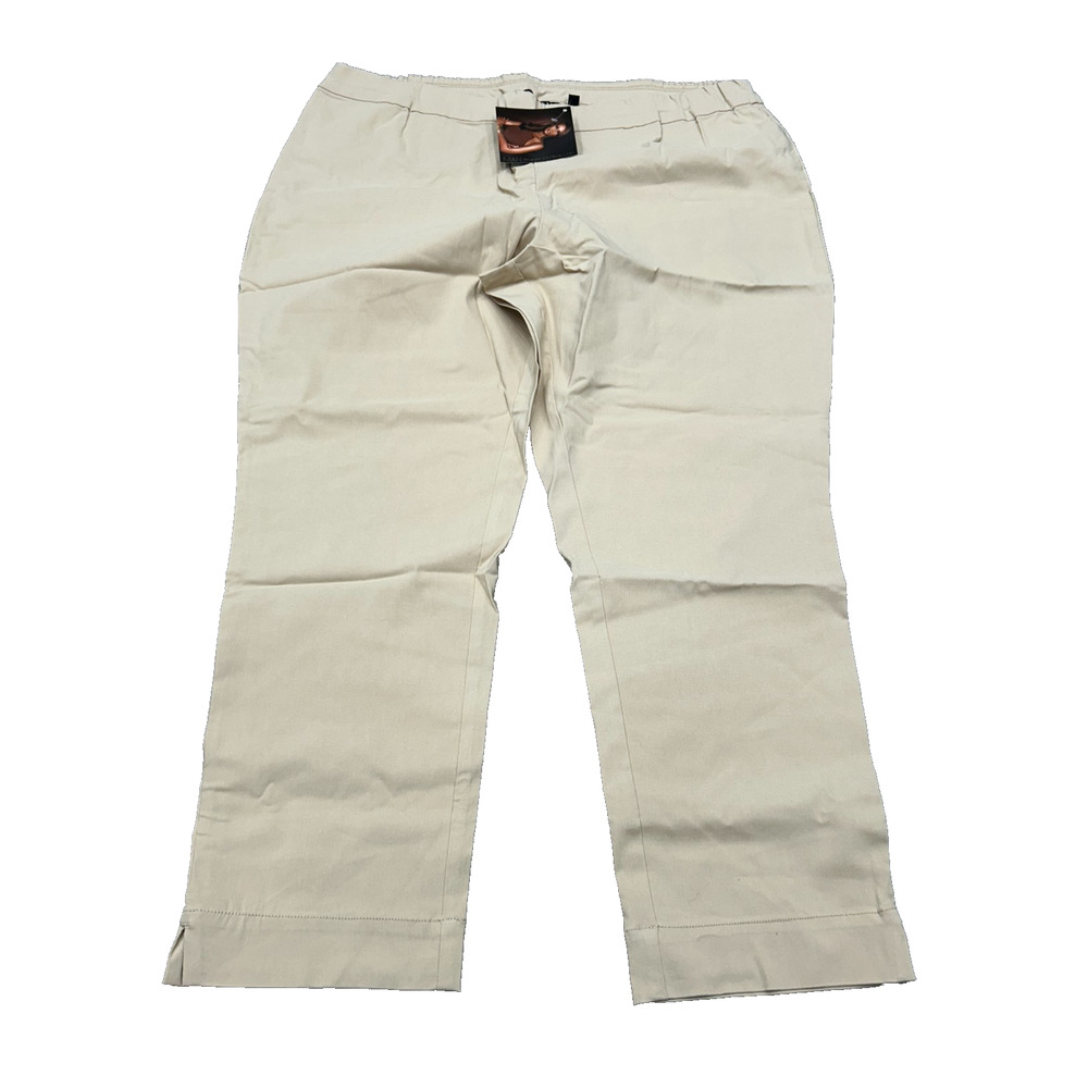 NWT IMAN Global Chic Womens Beige Stretch Pull On Straight‎ Ankle Pants Size 2X